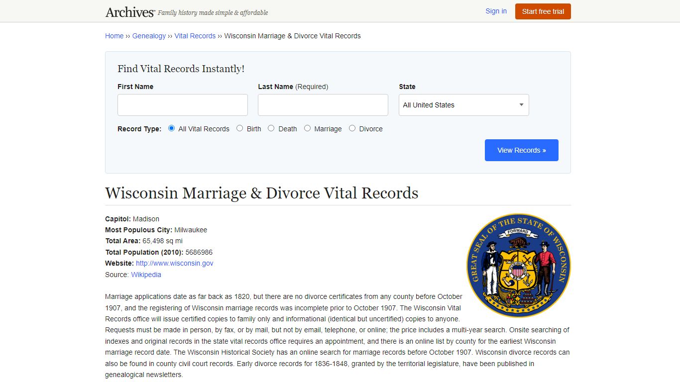 Wisconsin Marriage & Divorce Records | Vital Records