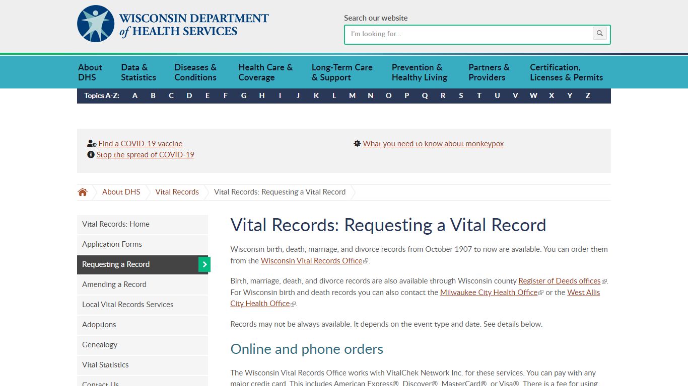 Requesting a Vital Record | Wisconsin Department of Health ...